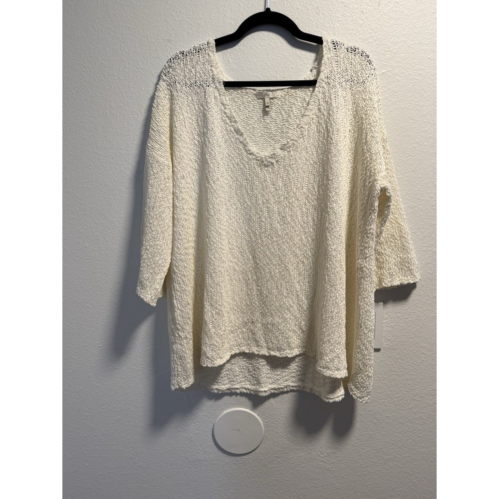 Joie Crochet Knit Style Beach V Neck Sweater Top White 100% Cotton